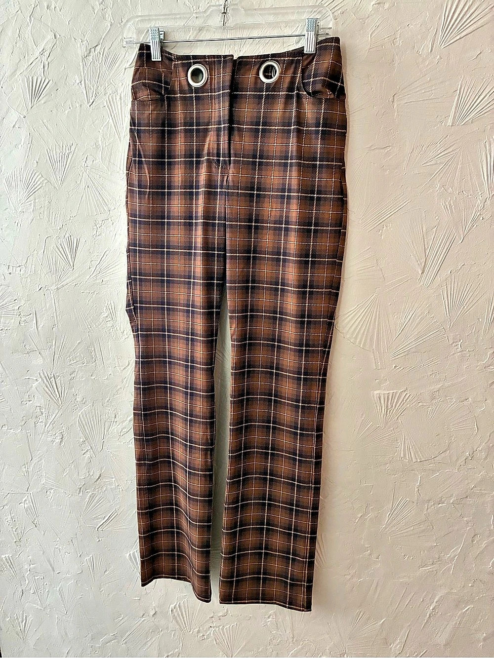 Plaid Straight Leg Pants in Brown & Blue